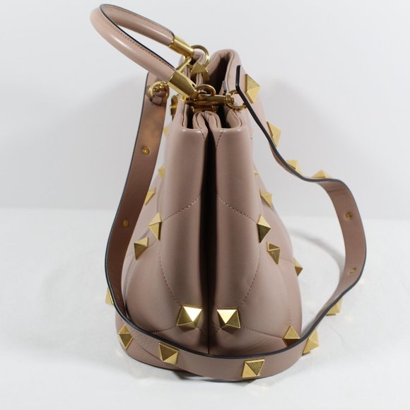 Valentino Garavani Medium Roman Stud Leather Top Handle Bag - Light Pink - Picture 2 of 12